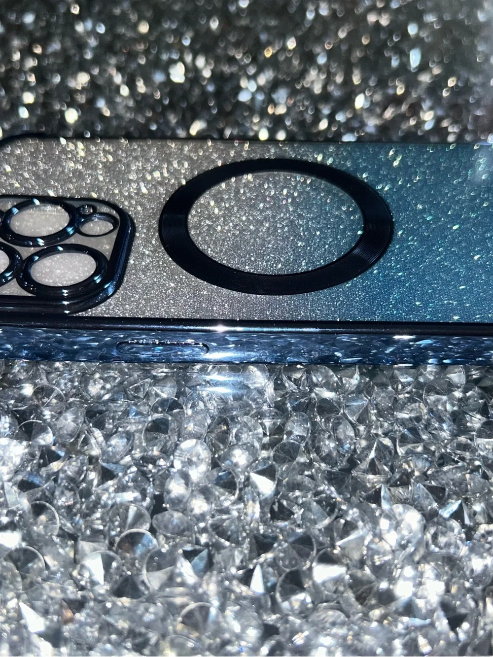 iPhone 15 pro max Glitter Gradient MagSafe Compatible Phone Case - Blue Silver